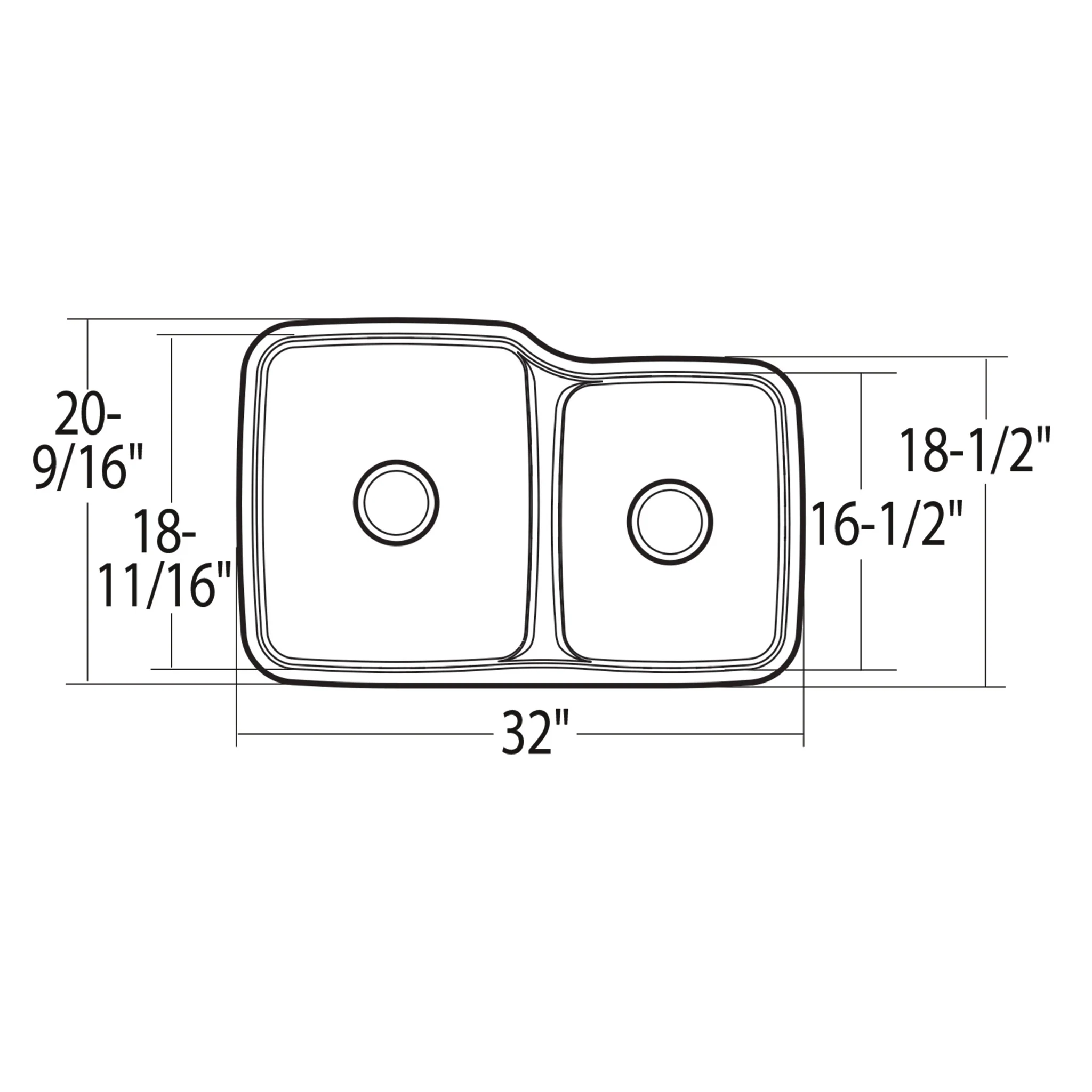 1800 Series Stainless steel 31 57/64" X 20 11/16" 18 Gauge Double Bowl Sink Center Drain - Image 2